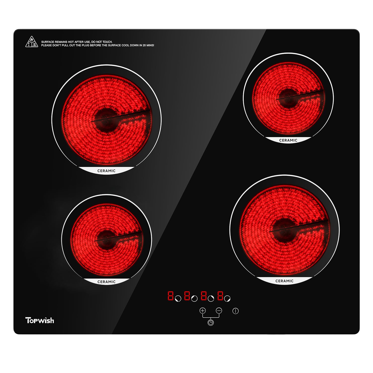TOPWISH placa ceramica 24 pulgadas, cuatro fuegos para cocción rápida.