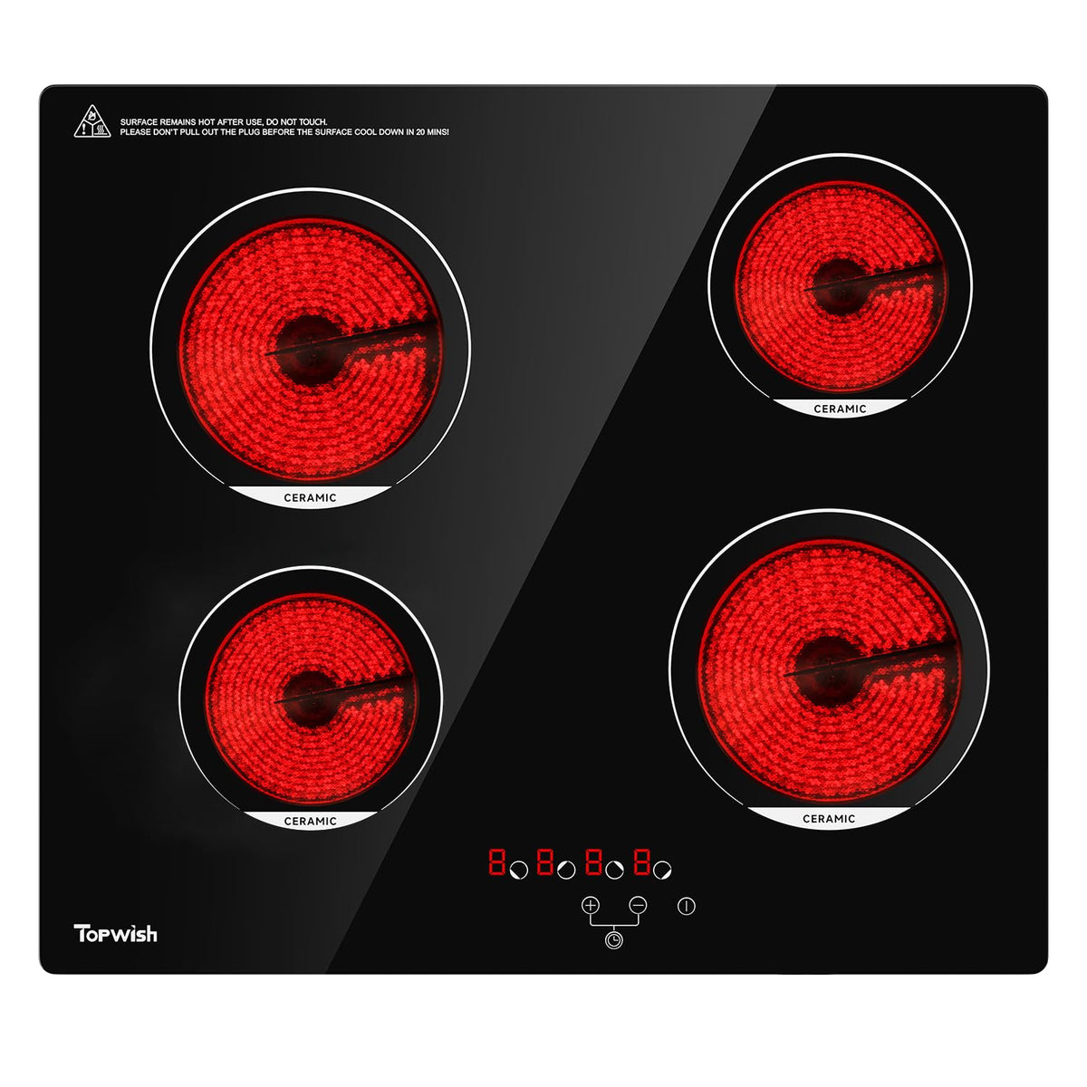 TOPWISH placa ceramica 24 pulgadas, cuatro fuegos para cocción rápida.