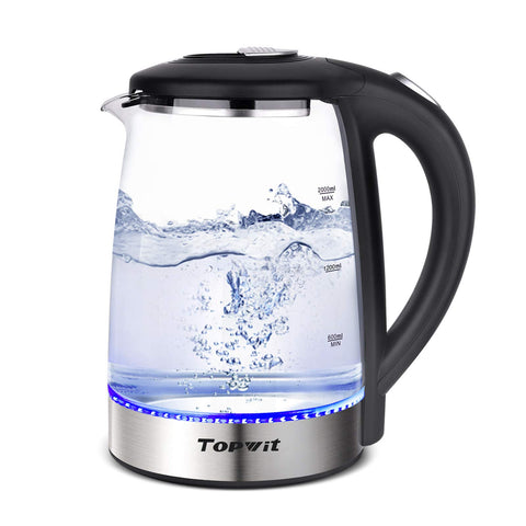 TopWit hervidor de vidrio 2L, vista frontal elegante para la cocina