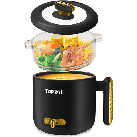 TopWit olla eléctrica 1.8L con vaporera integrada para cocción rápida.