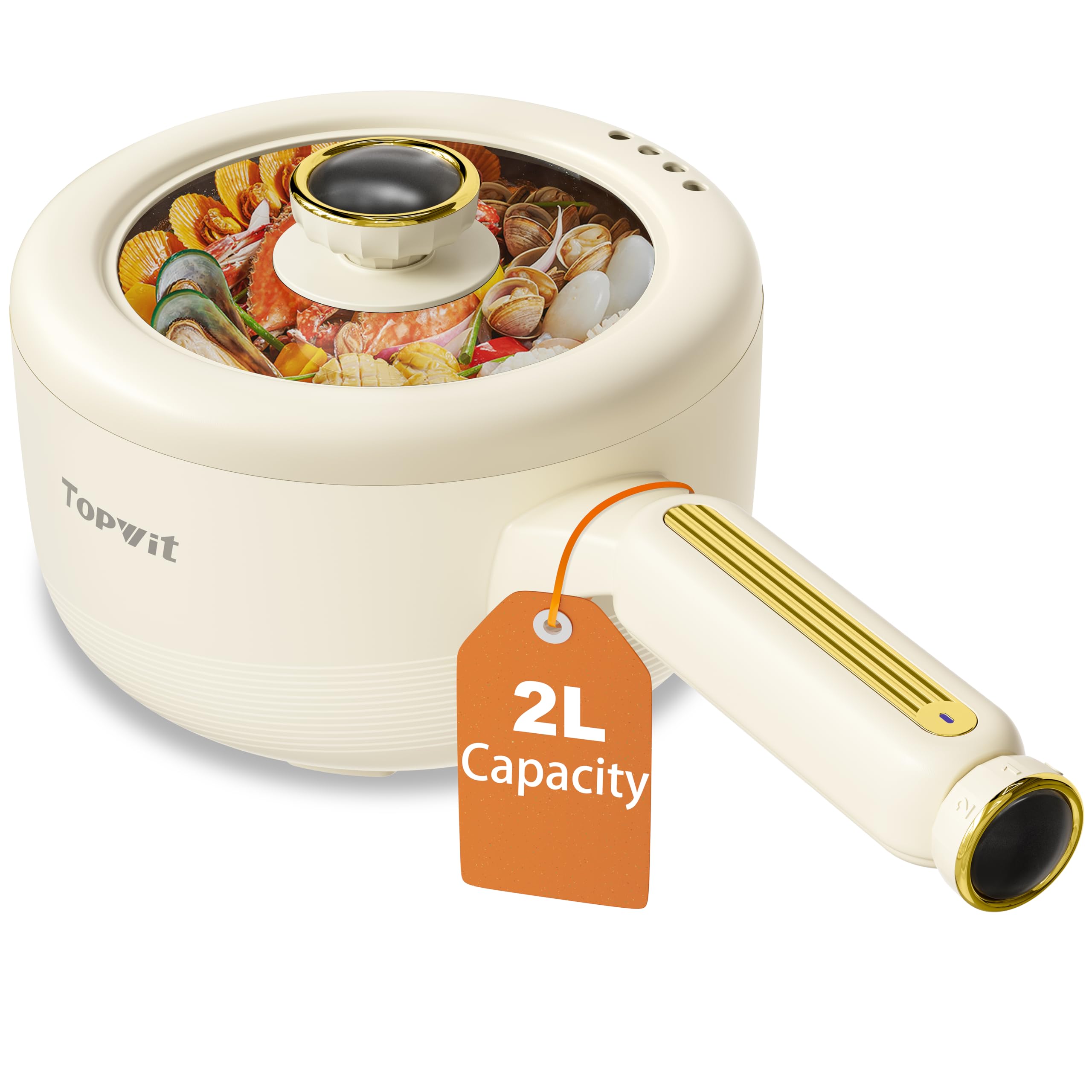 TOPWIT Olla eléctrica 2L con diseño compacto para cocinar rápido en casa.