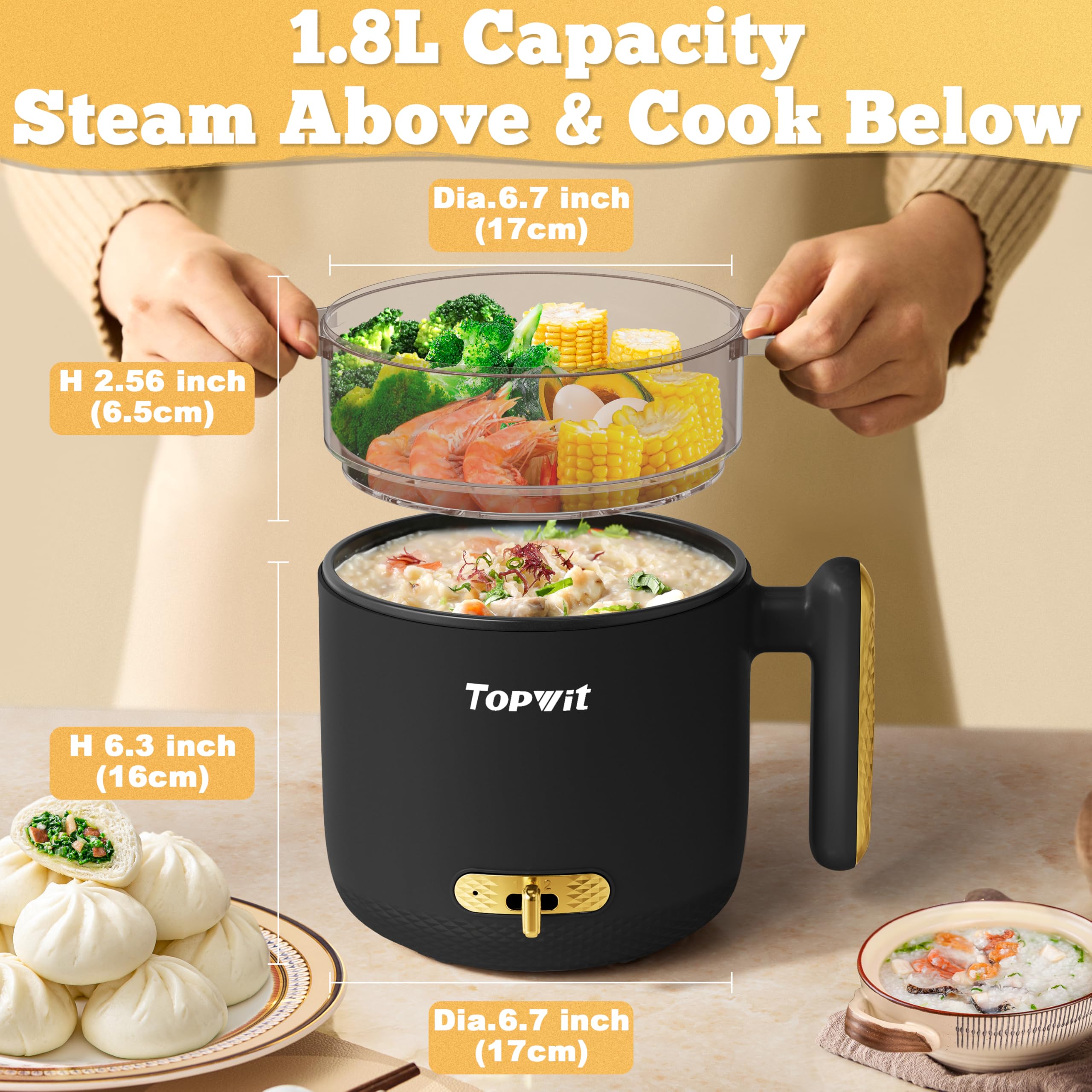 TopWit olla eléctrica con tapa y soporte para teléfono para ver contenidos.
