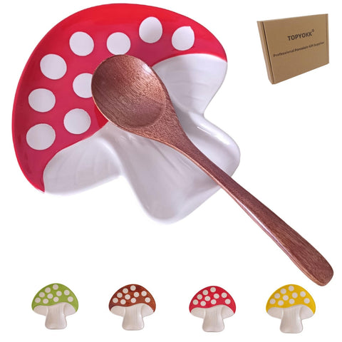 TOPYOKK descansa cucharas hongo cerámico rojo para ordenar la encimera.
