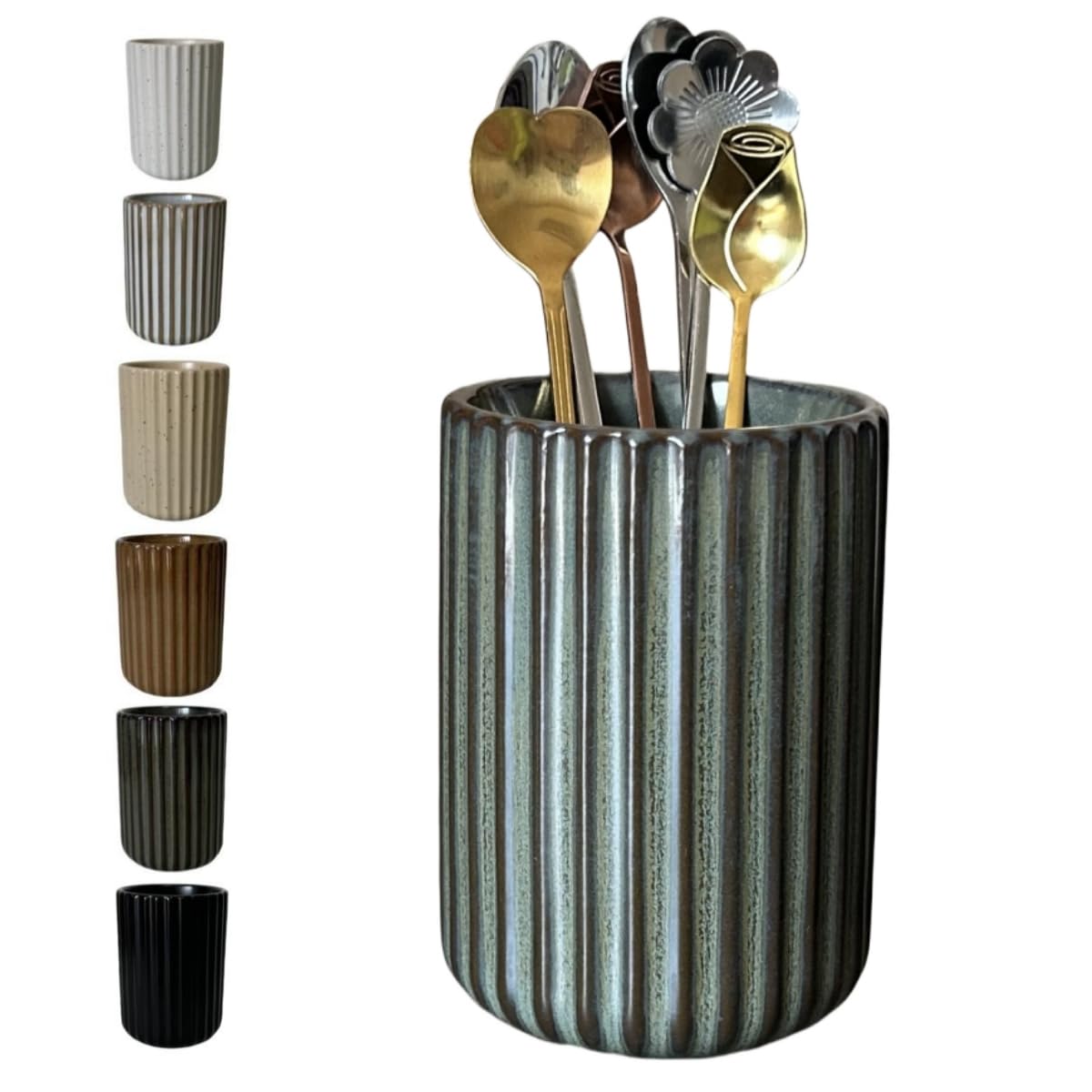 Portacucharas de TOPYOKK en cerámica con barra, ideal para organizar utensilios.
