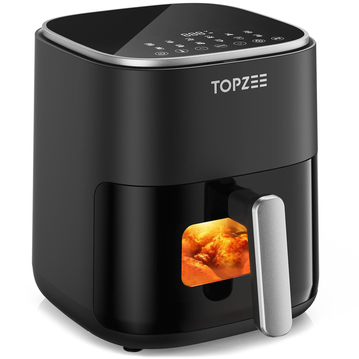 TOPZEE Air Fryer Capacidad 5.5QT para porciones familiares con cocción uniforme.