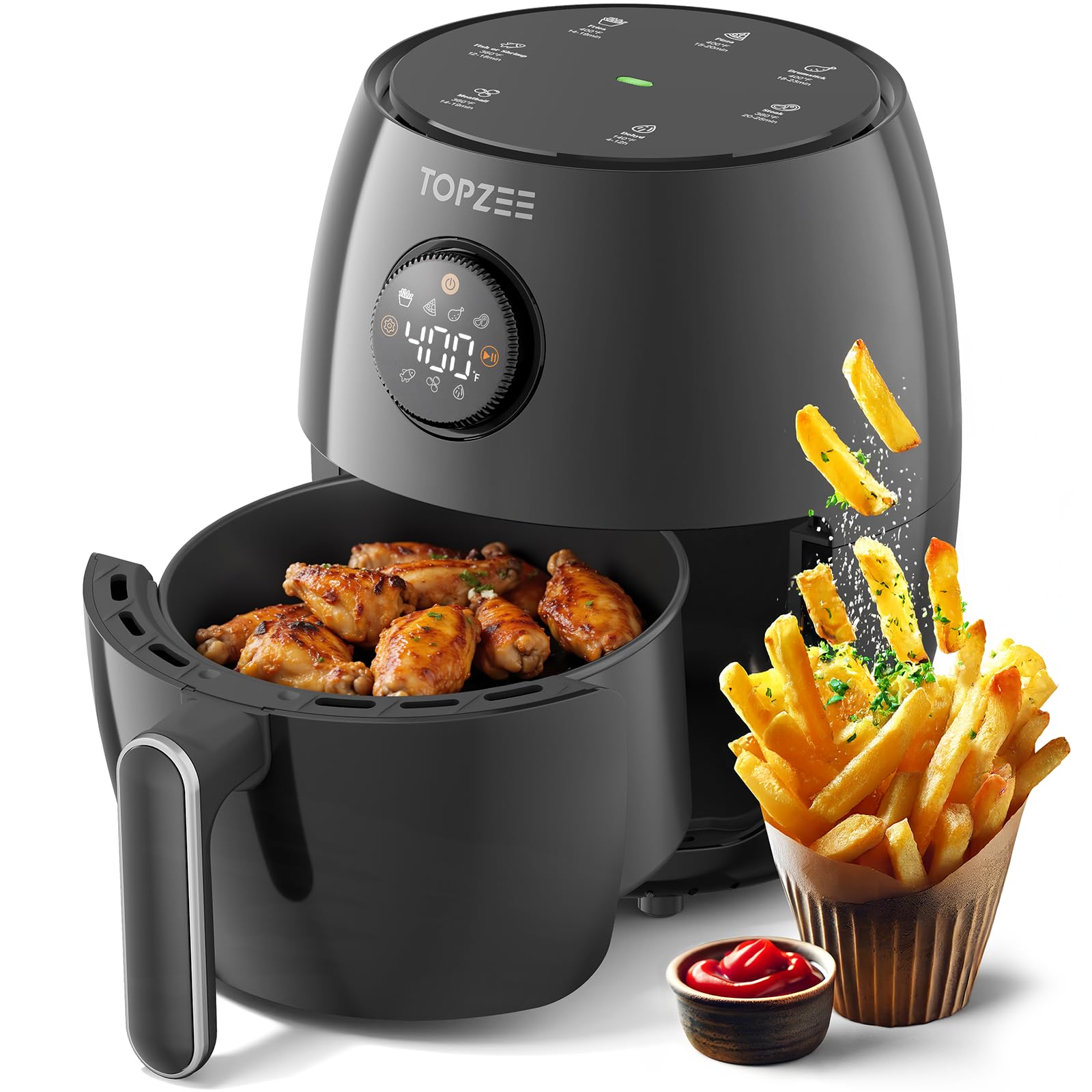 Topzee Airfryer 2.1qt con bandeja antiadherente para cocción limpia