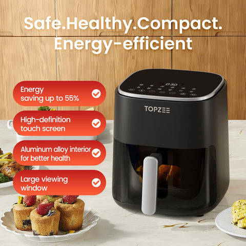 TOPZEE Air Fryer interior antiadherente facilita limpieza y mantenimiento.