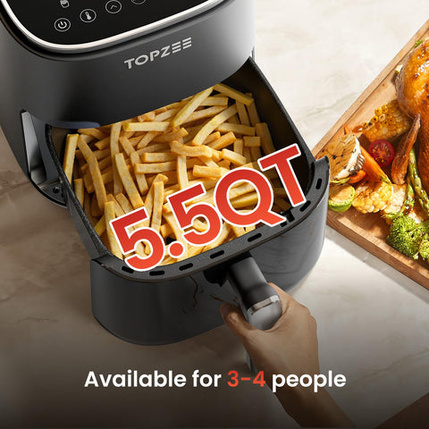 TOPZEE Air Fryer interior metalico facilita limpieza y durabilidad.