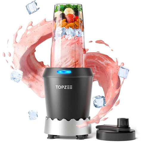 Topzee batidora personal 1000W frontal, ideal para batidos rápidos en casa.