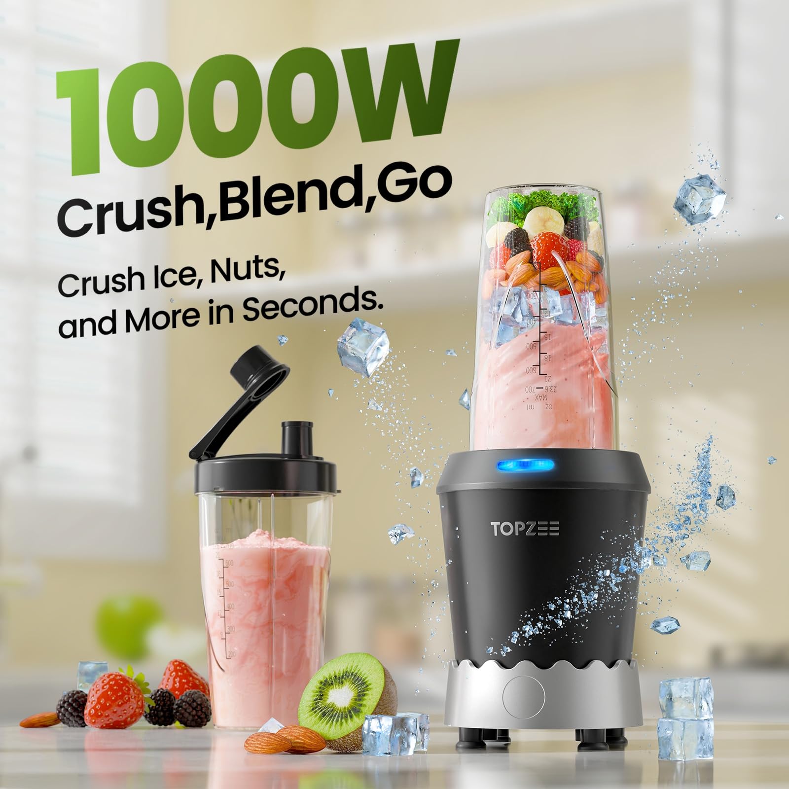Topzee batidora con vaso de 24 onzas para llevar, conveniente para bebidas saludables fuera de casa.