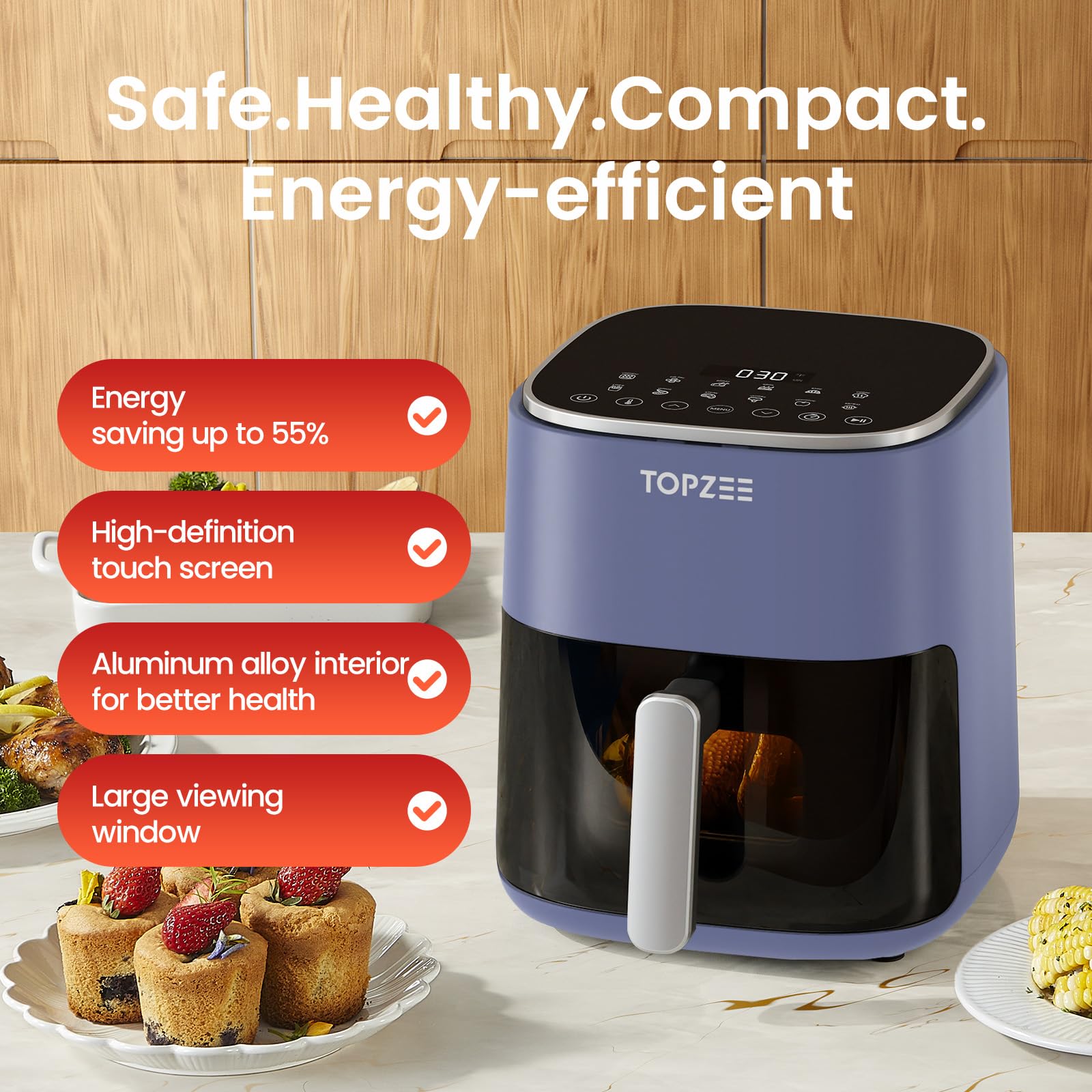 TOPZEE Freidora de Aire, capacidad de 5,5 cuartos para familias.