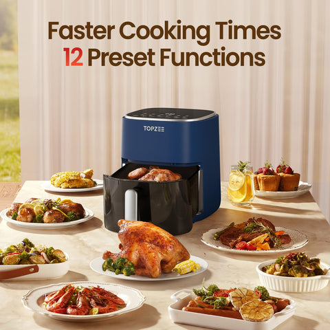 TOPZEE Freidora de Aire 12 en 1 capacidad 5.5 Qt para 2–4 porciones