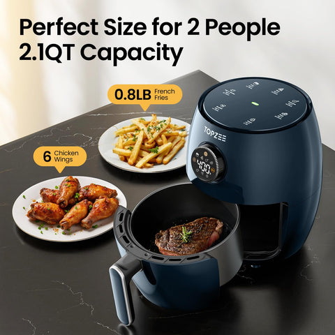 Topzee freidora de aire compacta 2-1qt accesorios desmontables: limpieza fácil.