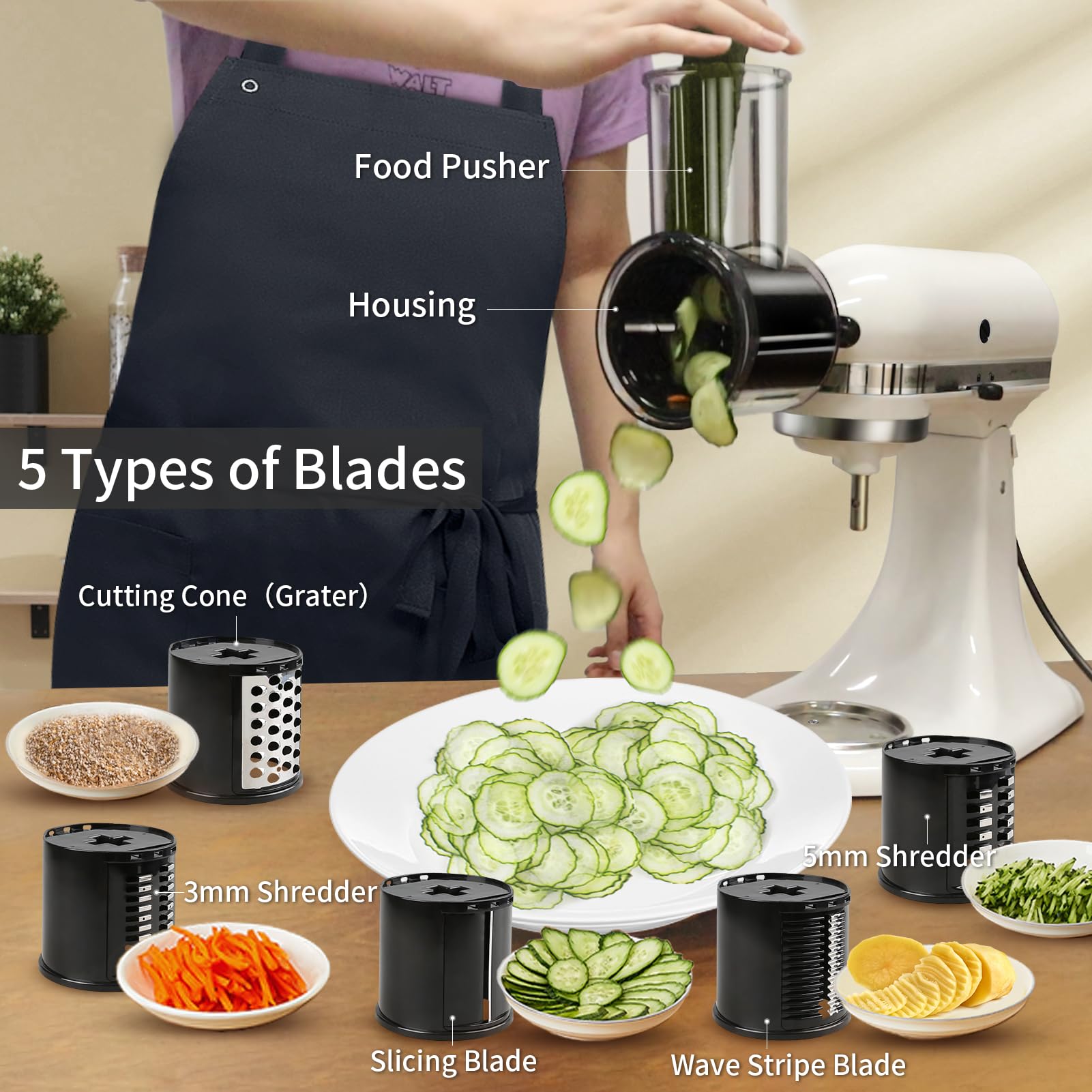 Torchero cono de corte para KitchenAid, perfecto para quesos y frutos secos.