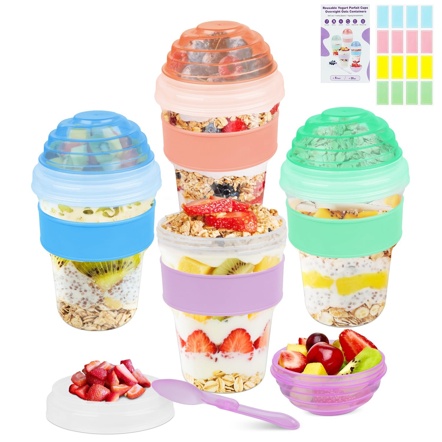 Torchero Parfait Yogur con tapa reutilizable, ideal para desayuno portátil