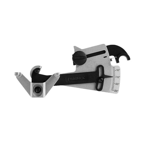 Tormek KS-123 muestra ajuste de ángulo según diámetro de la rueda para afilado exacto.