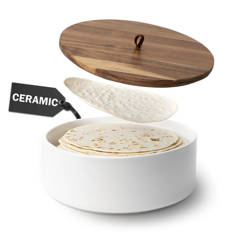 Tortillada calentador de tortillas cerámico con tapa de 9 pulgadas para tortillas tiernas.