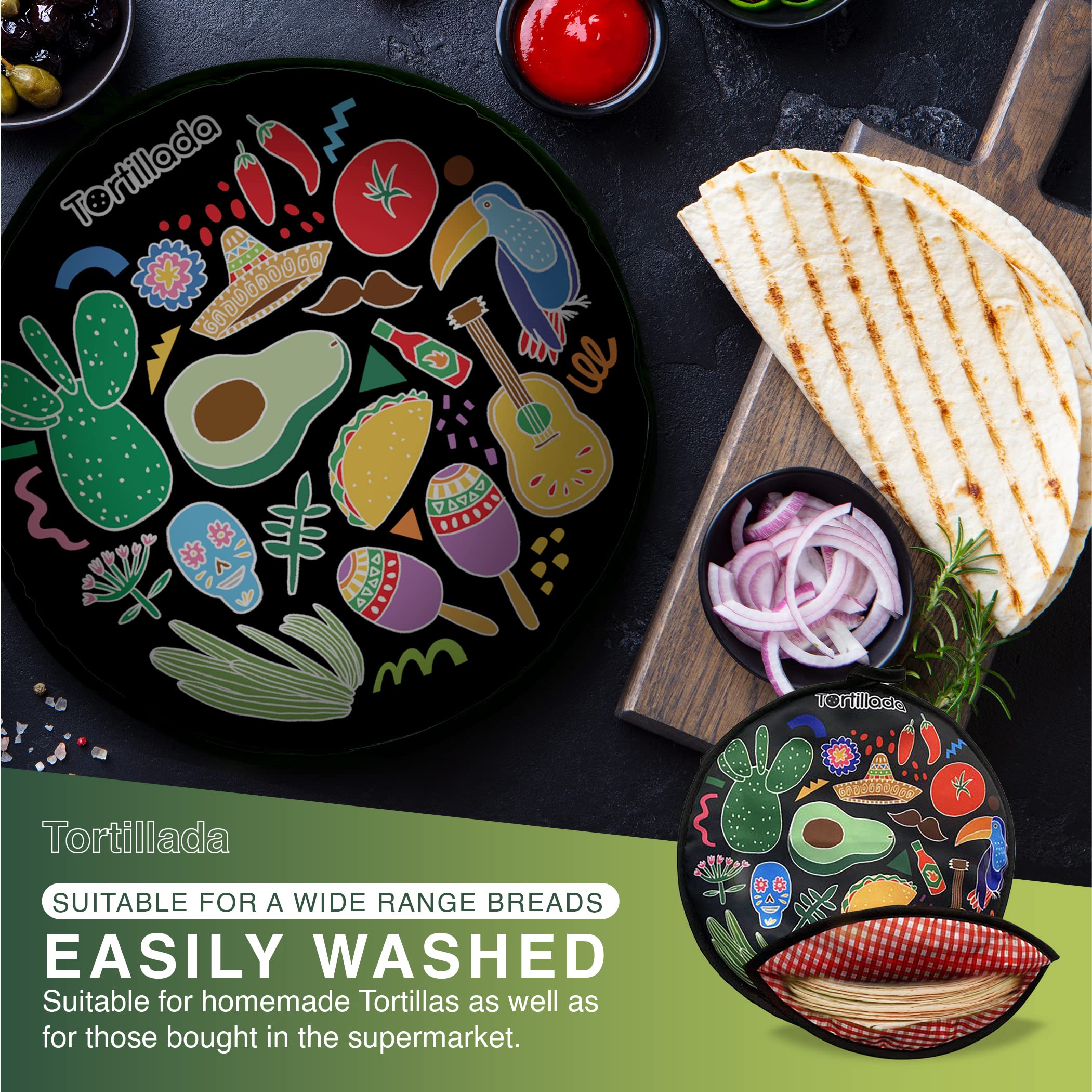 Capacidad de 15 tortillas, ideal para reuniones y comidas.