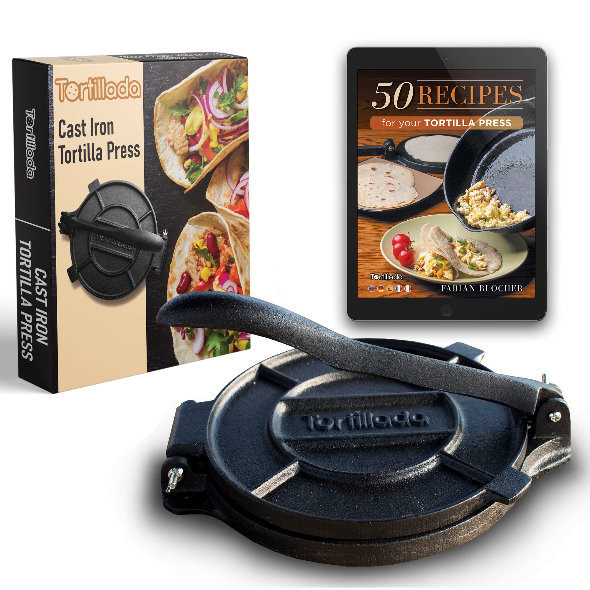 Tortillada: prensa de tortilla en hierro fundido para tortillas caseras.