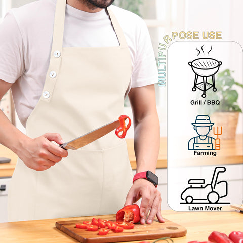 Delantal TOSHE crema con ajuste de cuello mediante botones.