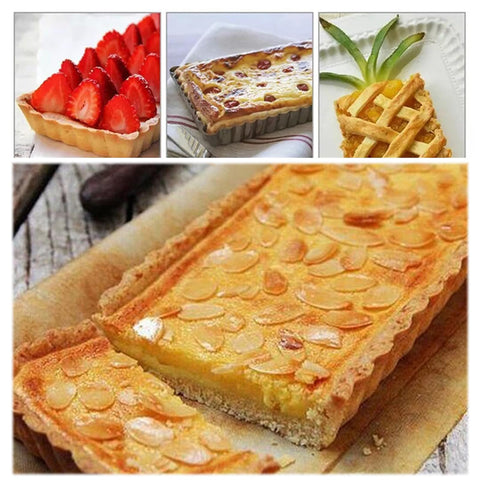 Tosnail quiche pan rectangular 14x5 borde acanalado para presentar pasteles.