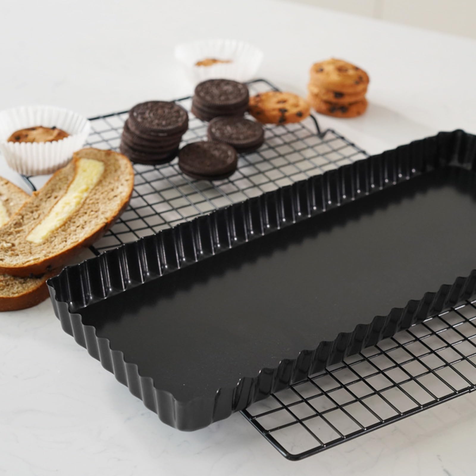 Tosnail quiche pan rectangular 14x5 condos unidades para cocinar porciones.