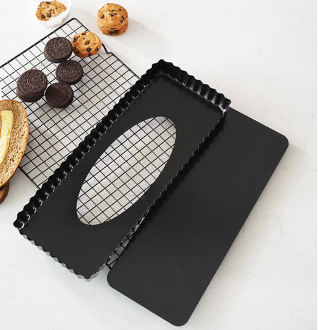 Tosnail quiche pan rectangular 14x5 diseño desmontable facilita enfriado.