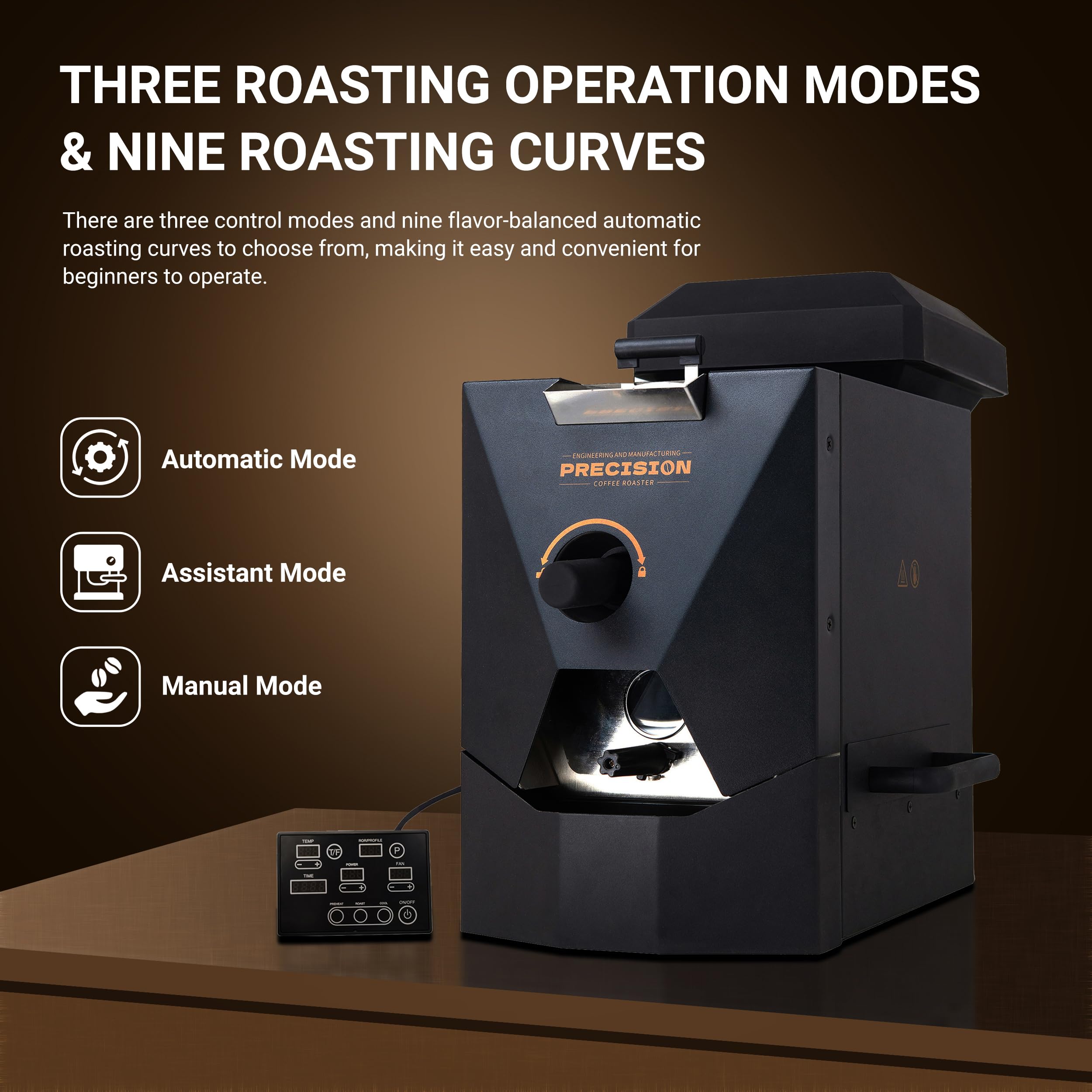 Tostadora de café de precisión: panel de controles para modos automáticos y manuales