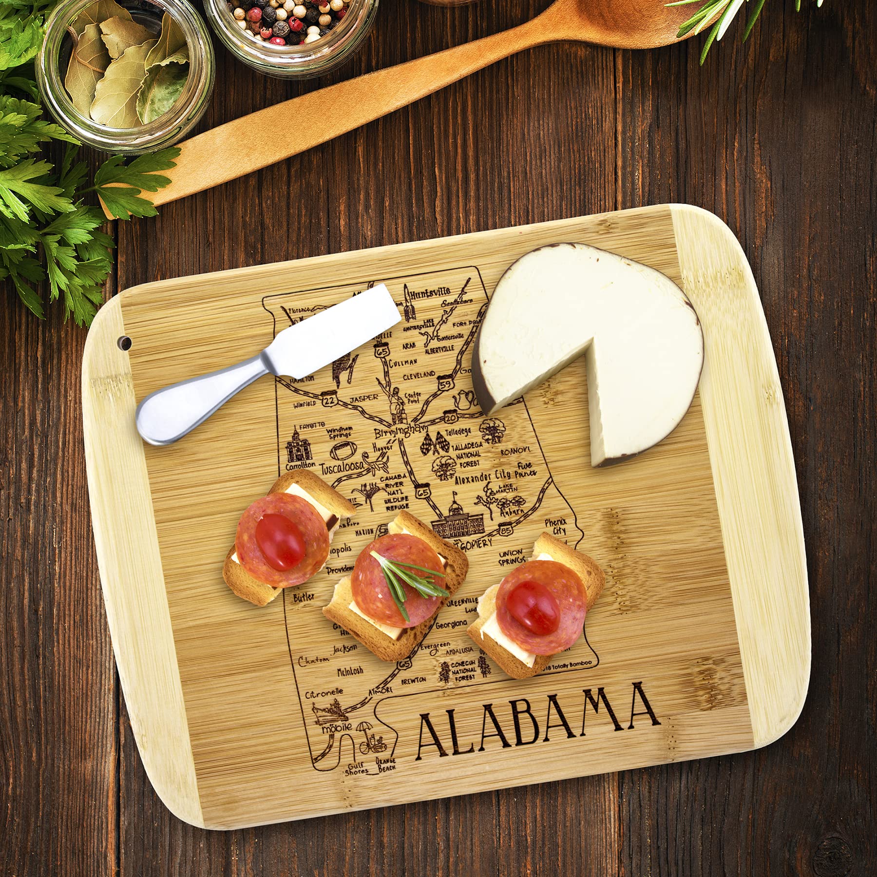 Totally Bamboo Alabama: ciudades destacadas grabadas, perfecta para conversación en mesa