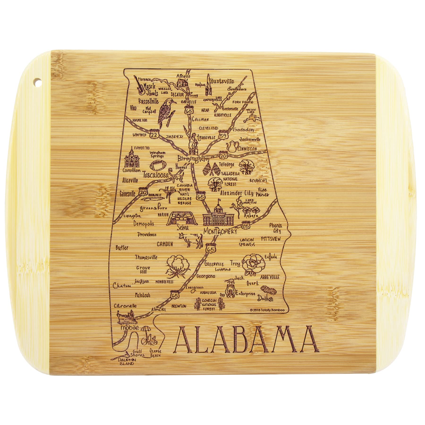 Totally Bamboo Alabama: mapa grabado en tabla de cortar, ideal para servir y decorar