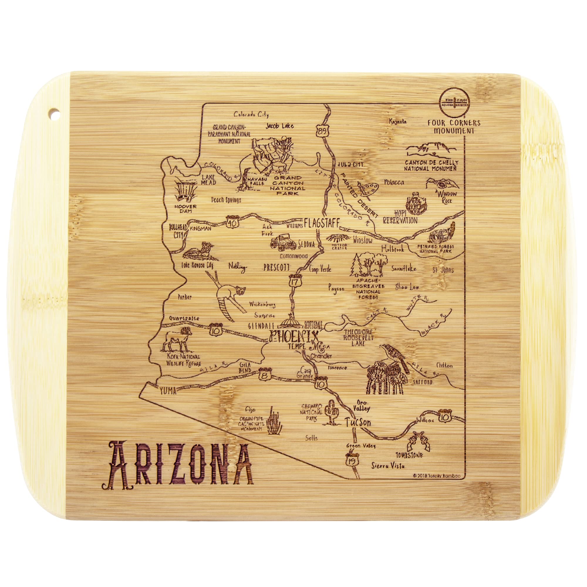 Totally Bamboo Arizona: arte grabado de ciudades principales para servir y cortar