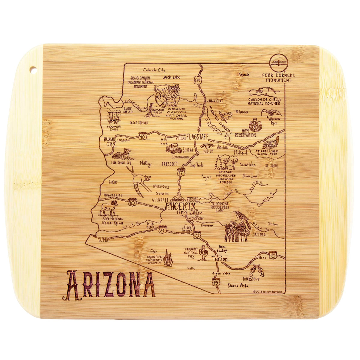 Totally Bamboo Arizona: arte grabado de ciudades principales para servir y cortar