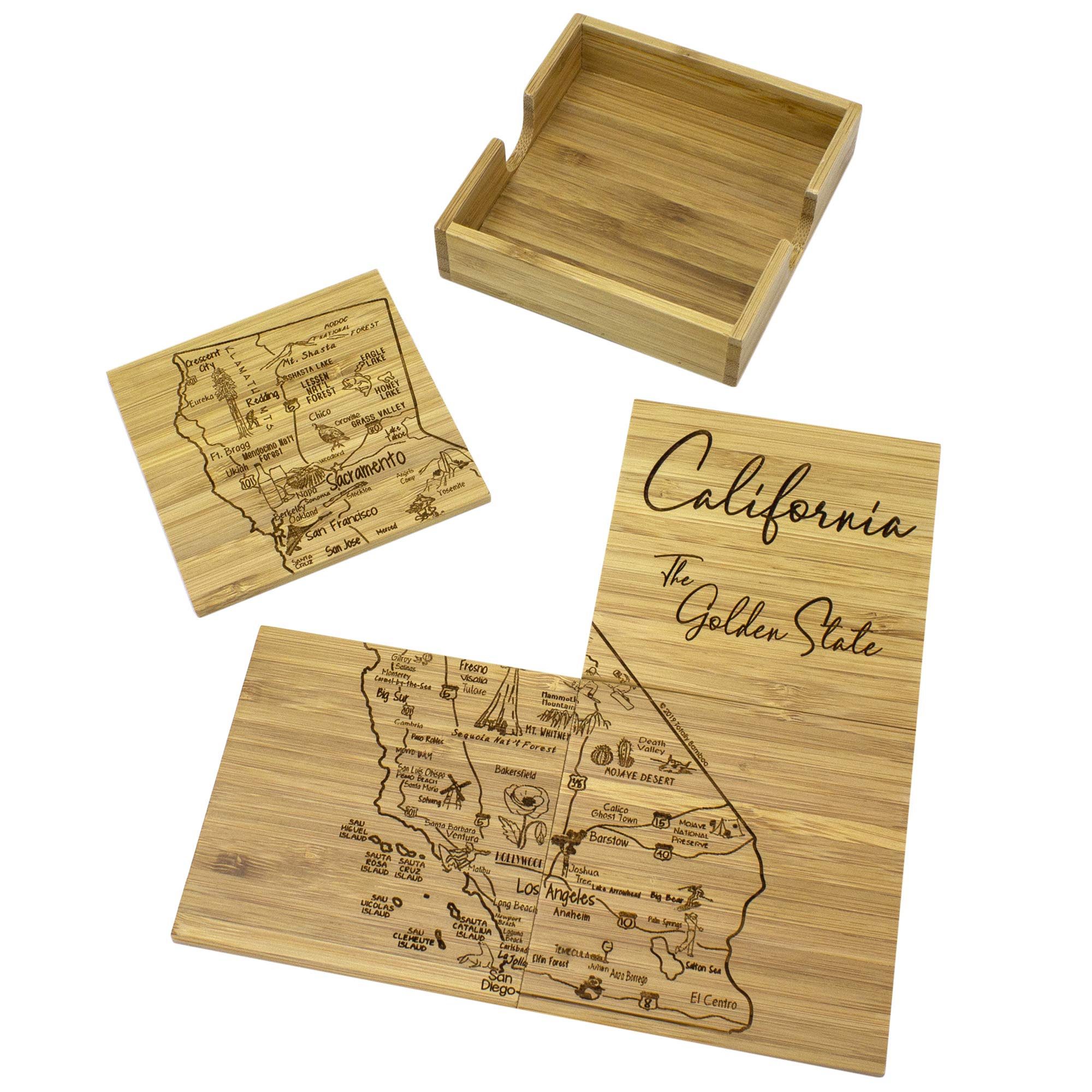 Totally Bamboo California State Rompecabezas: conjunto de posavasos de bambú protege la mesa y genera conversación