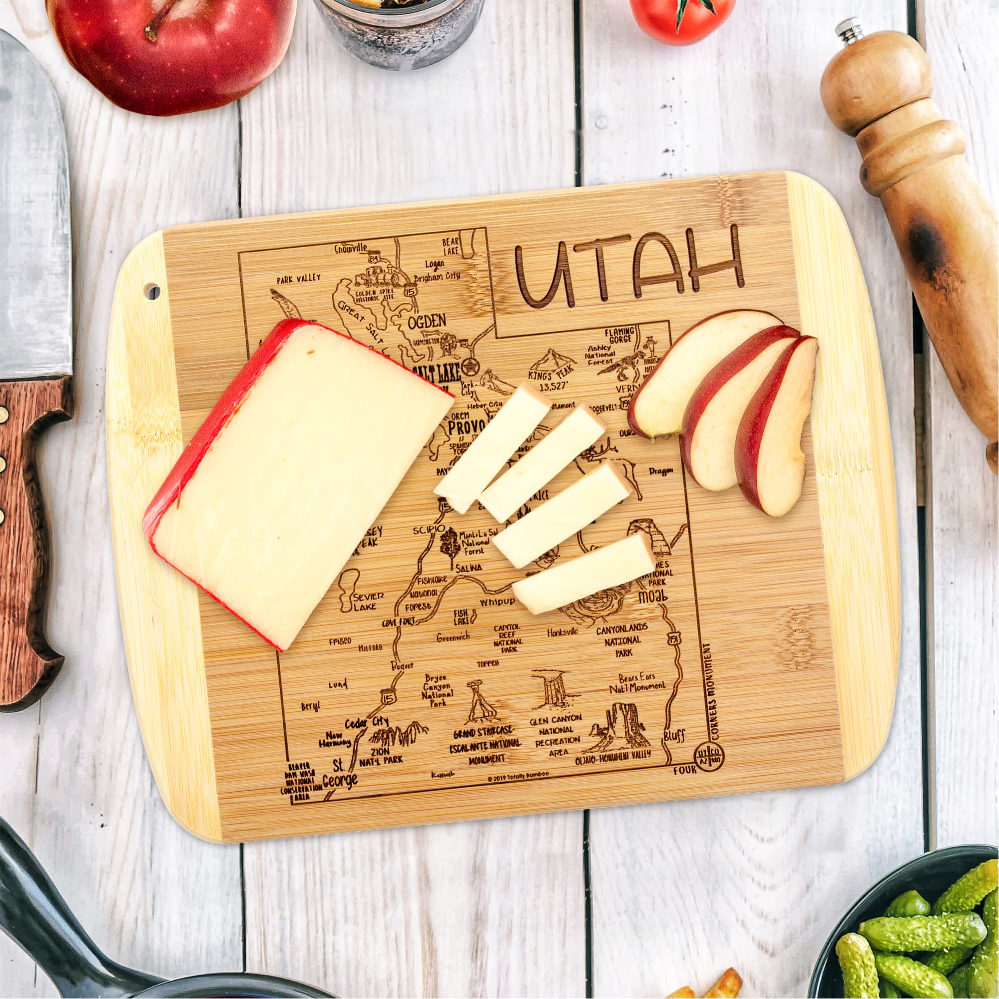 Totally Bamboo ciudades-utah grabado-tabla para servir con estilo