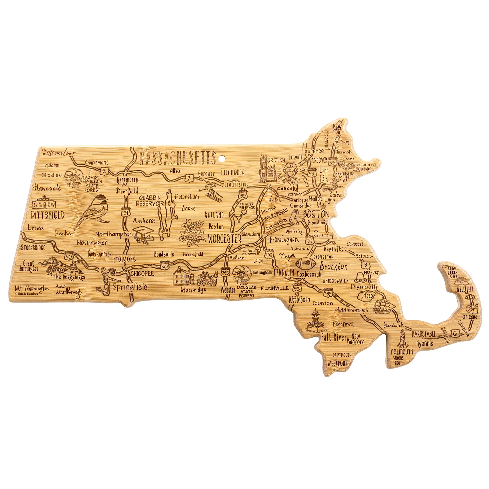 Totally Bamboo Destination Massachusetts, tabla para servir con forma del estado.