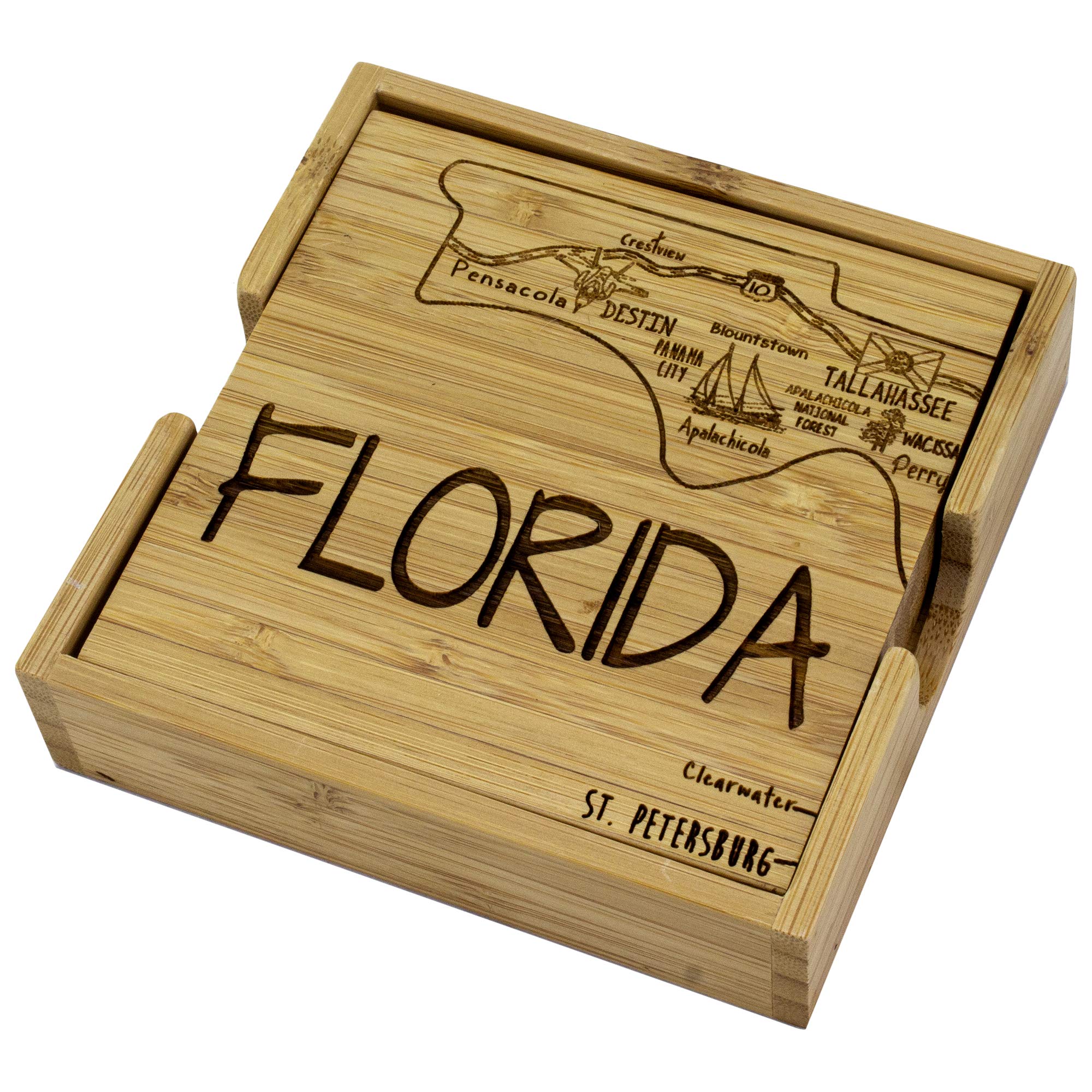 Totally Bamboo Florida: grabado láser, posavasos duraderos para bebidas frías o calientes.
