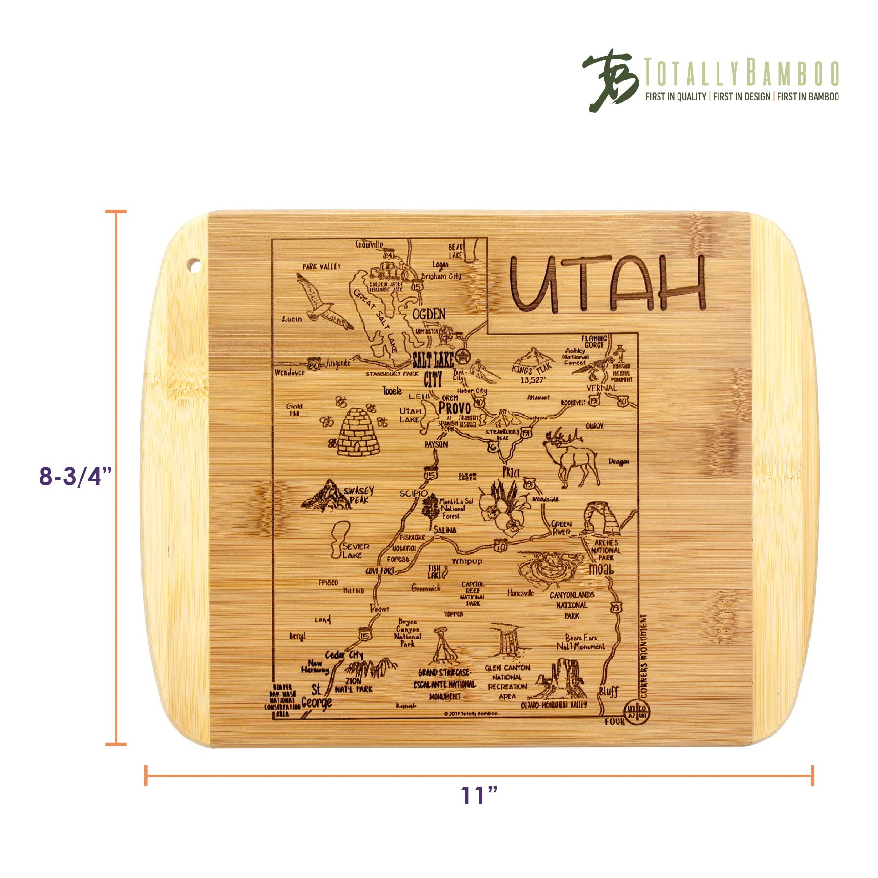 Totally Bamboo disenos-utah grabado-tabla servir, diseño decorativo para ocasiones