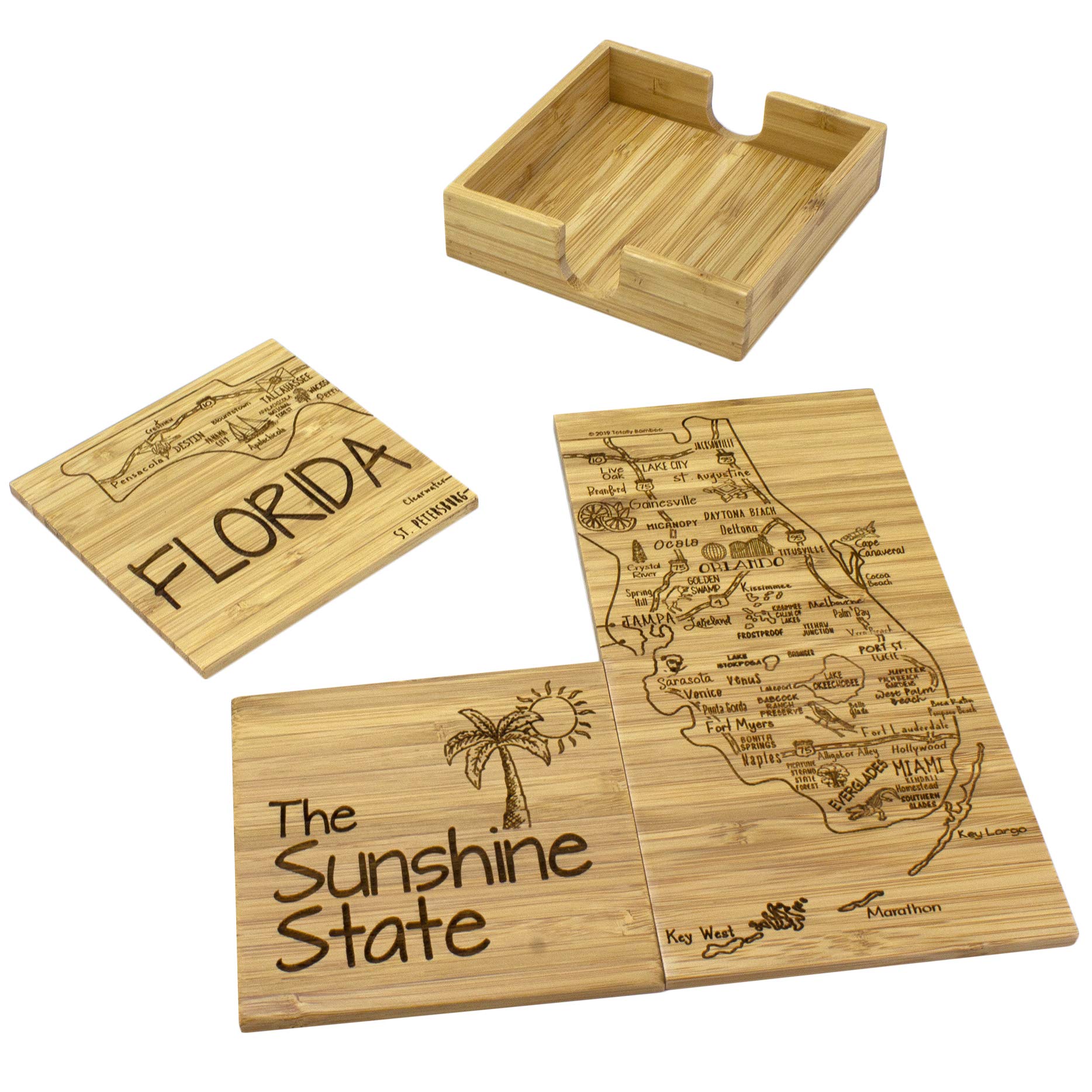 Totally Bamboo Florida: posavasos rompecabezas que protegen la mesa con diseño único.