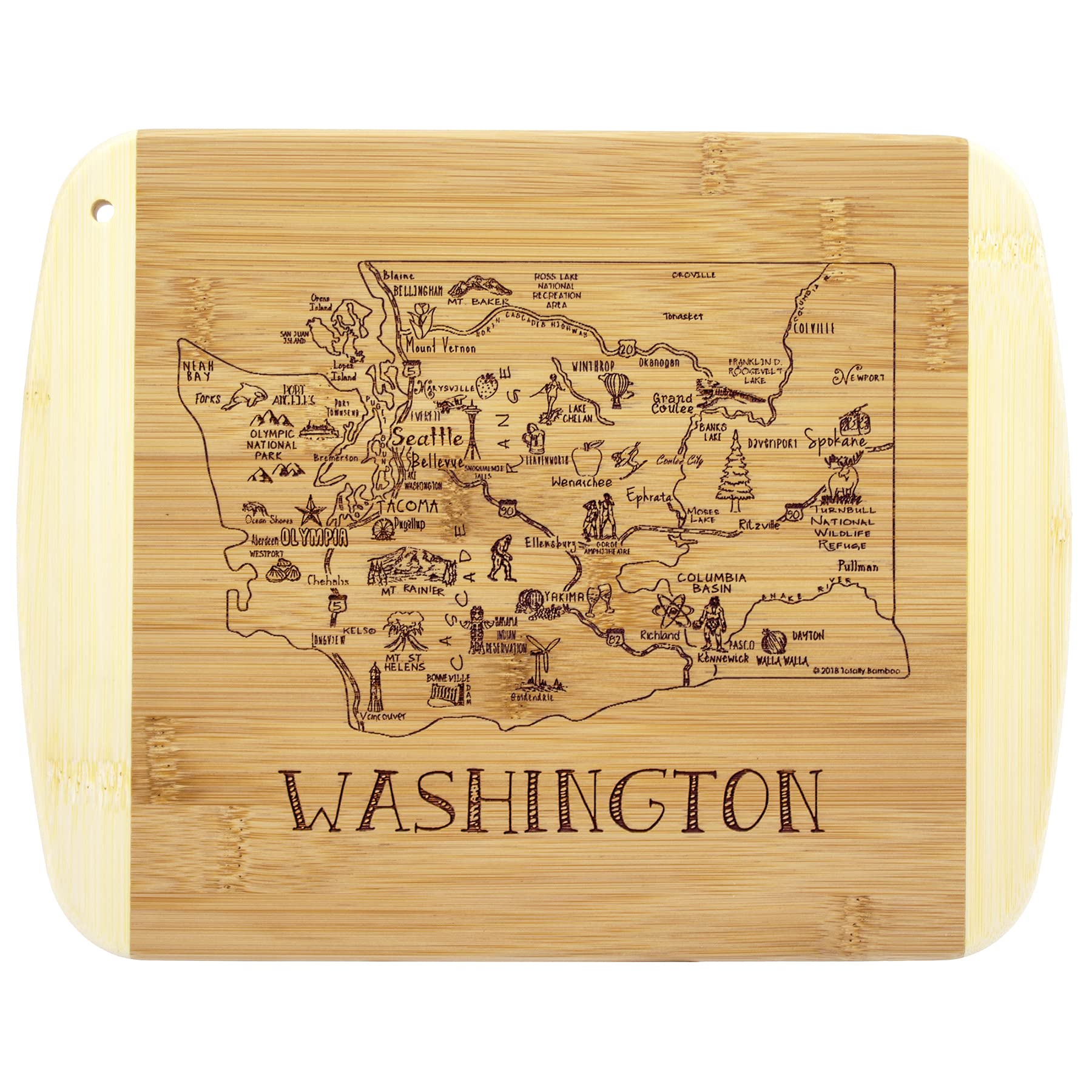 Totally Bamboo placa de corte Washington grabada, ideal para preparar y presentar ingredientes con estilo.