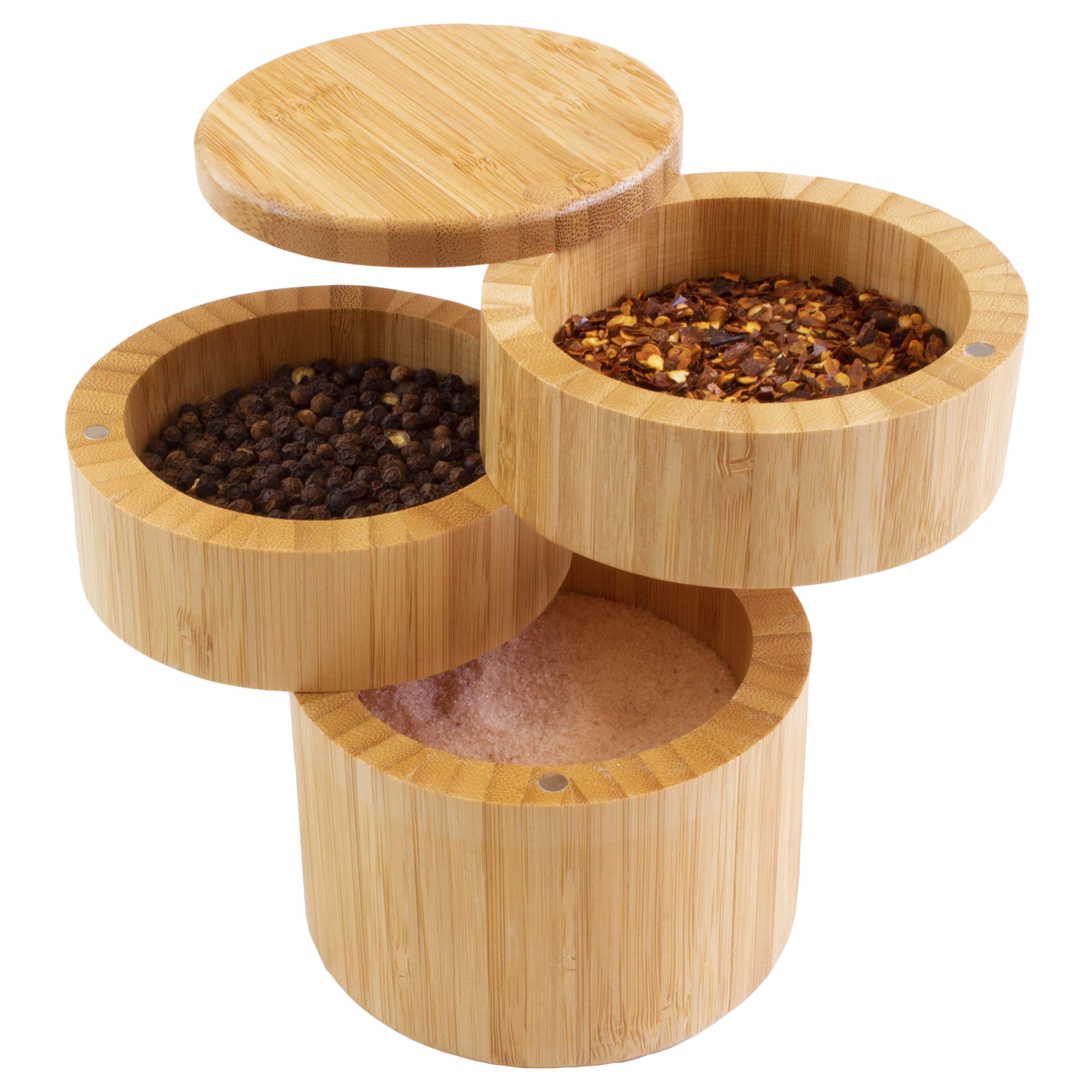 Totally Bamboo salero triple con estantes apilados, ideal para organización de cocina