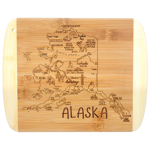 Totally Bamboo: tabla Alaska con grabado de ciudades, perfecta para cortar y servir.