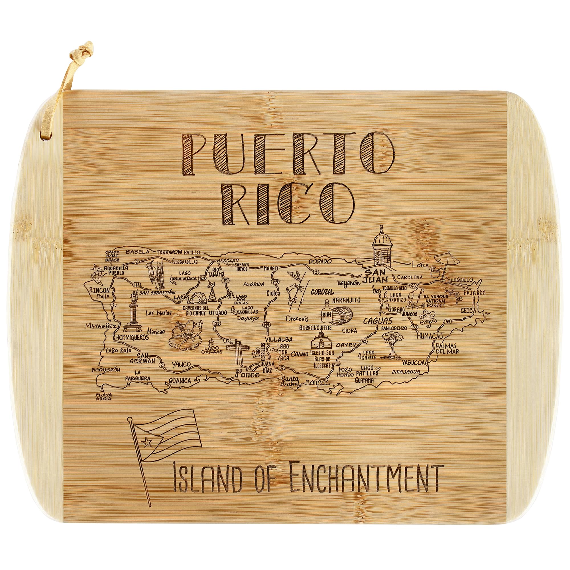 Totally Bamboo tabla Puerto Rico con arte grabado para servir con estilo.
