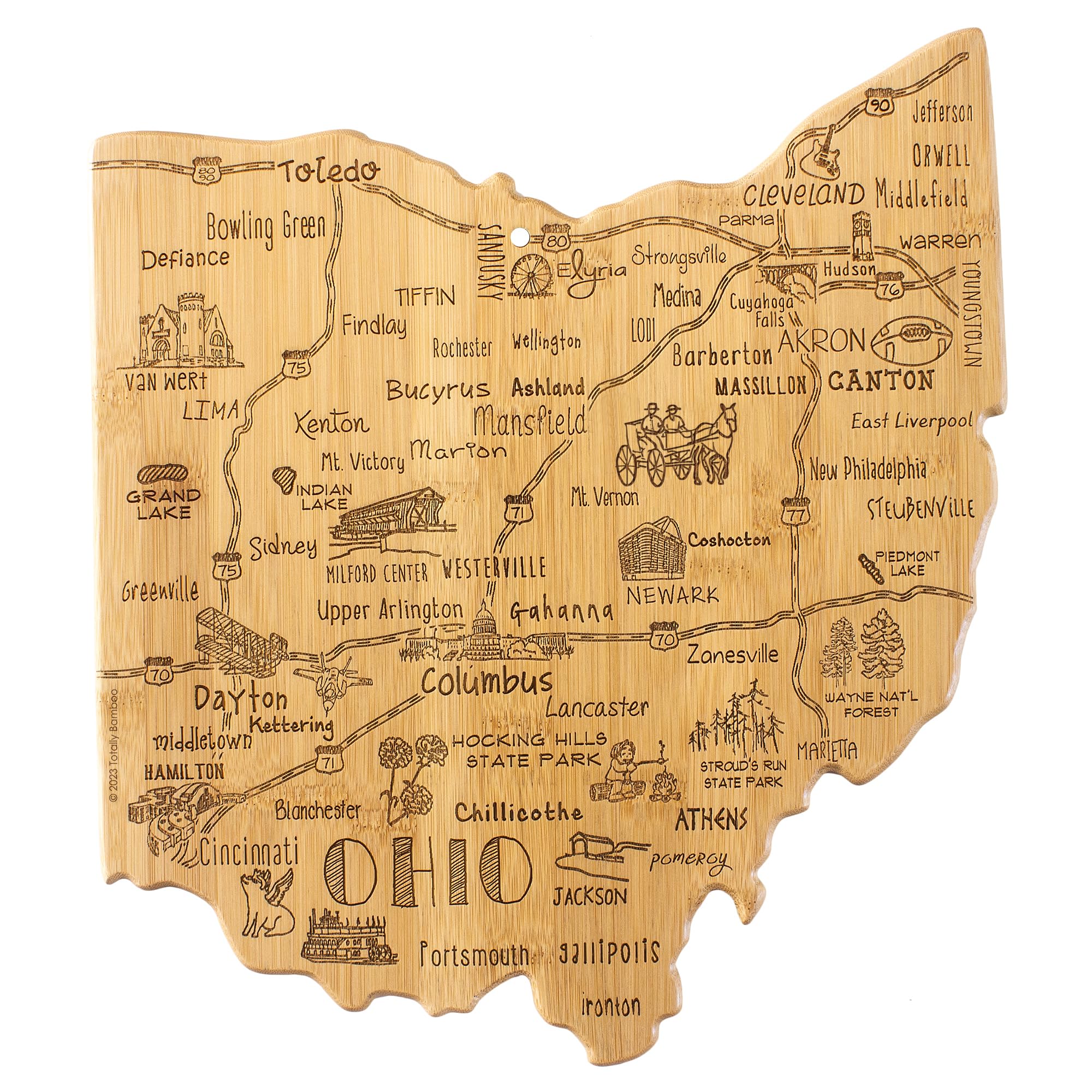 Totally Bamboo: tabla en forma de Ohio con mapa grabado para cortar y servir