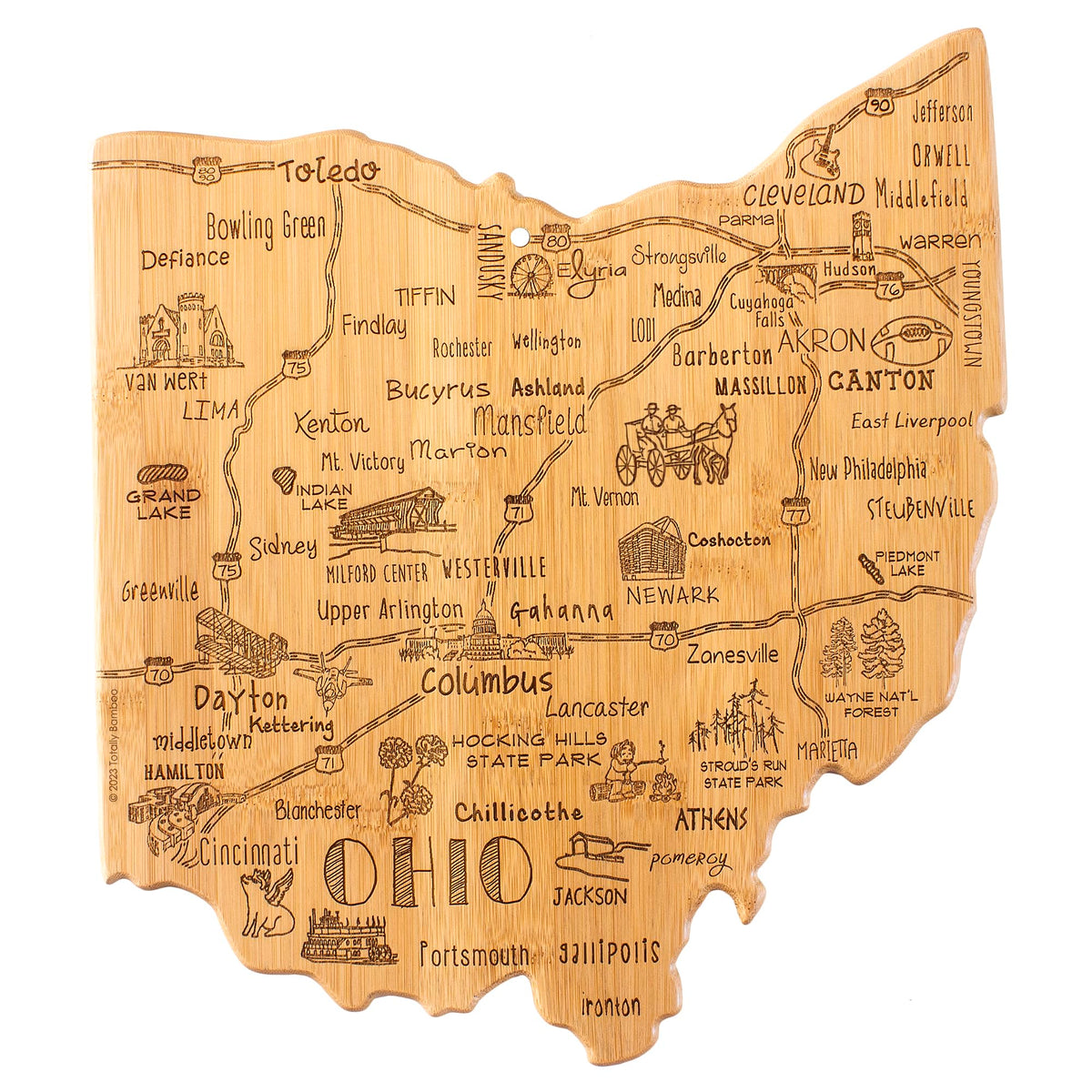 Totally Bamboo: tabla en forma de Ohio con mapa grabado para cortar y servir
