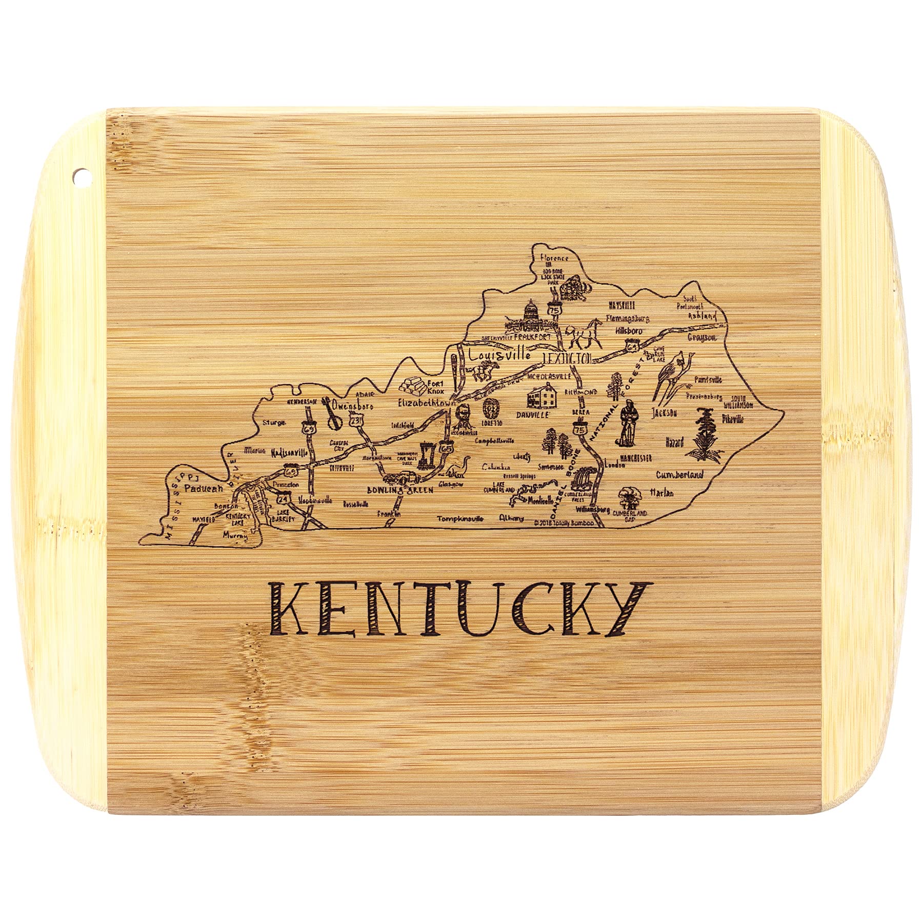 Totally Bamboo tabla de cortar Kentucky con grabado, ideal para servir y cortar con estilo.