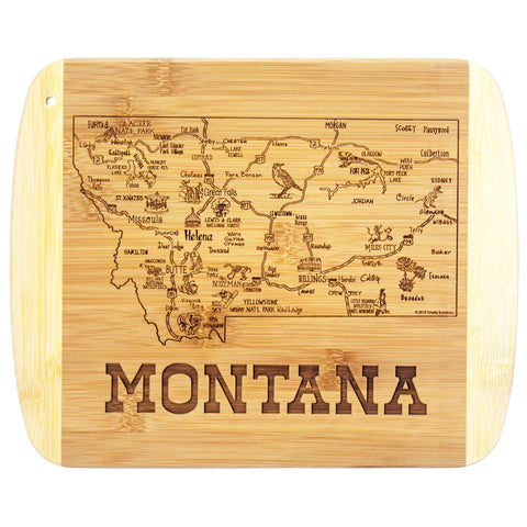 Totally Bamboo tabla Montana con grabado de ciudades para cortar y servir.