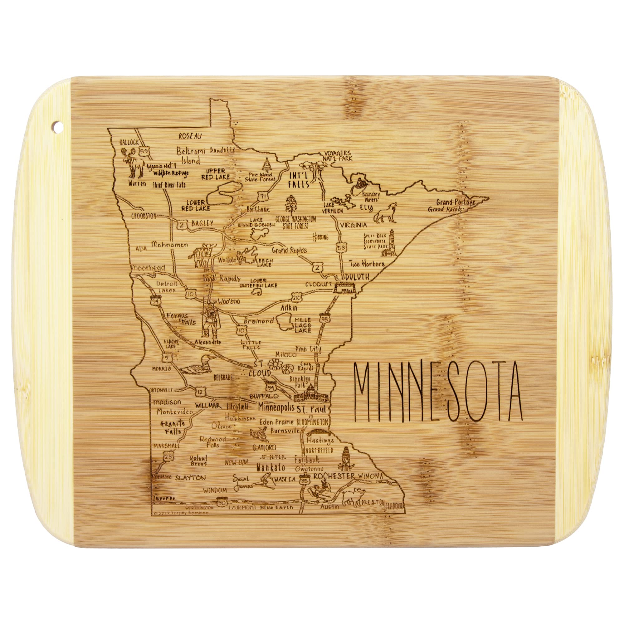 Totally Bamboo tabla Minnesota con arte grabado para servir y presentar.