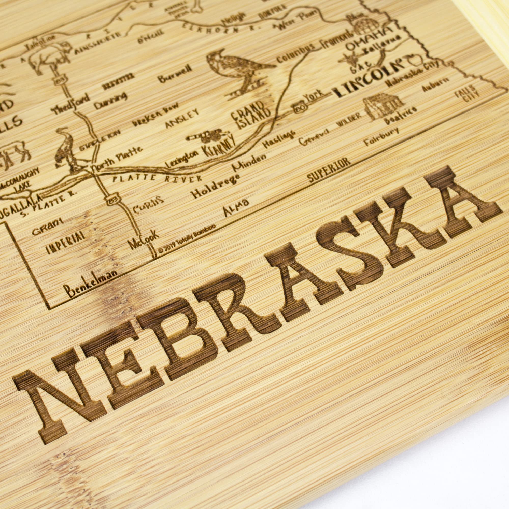 Totally Bamboo tabla Nebraska para servir, diseño grabado atractivo.