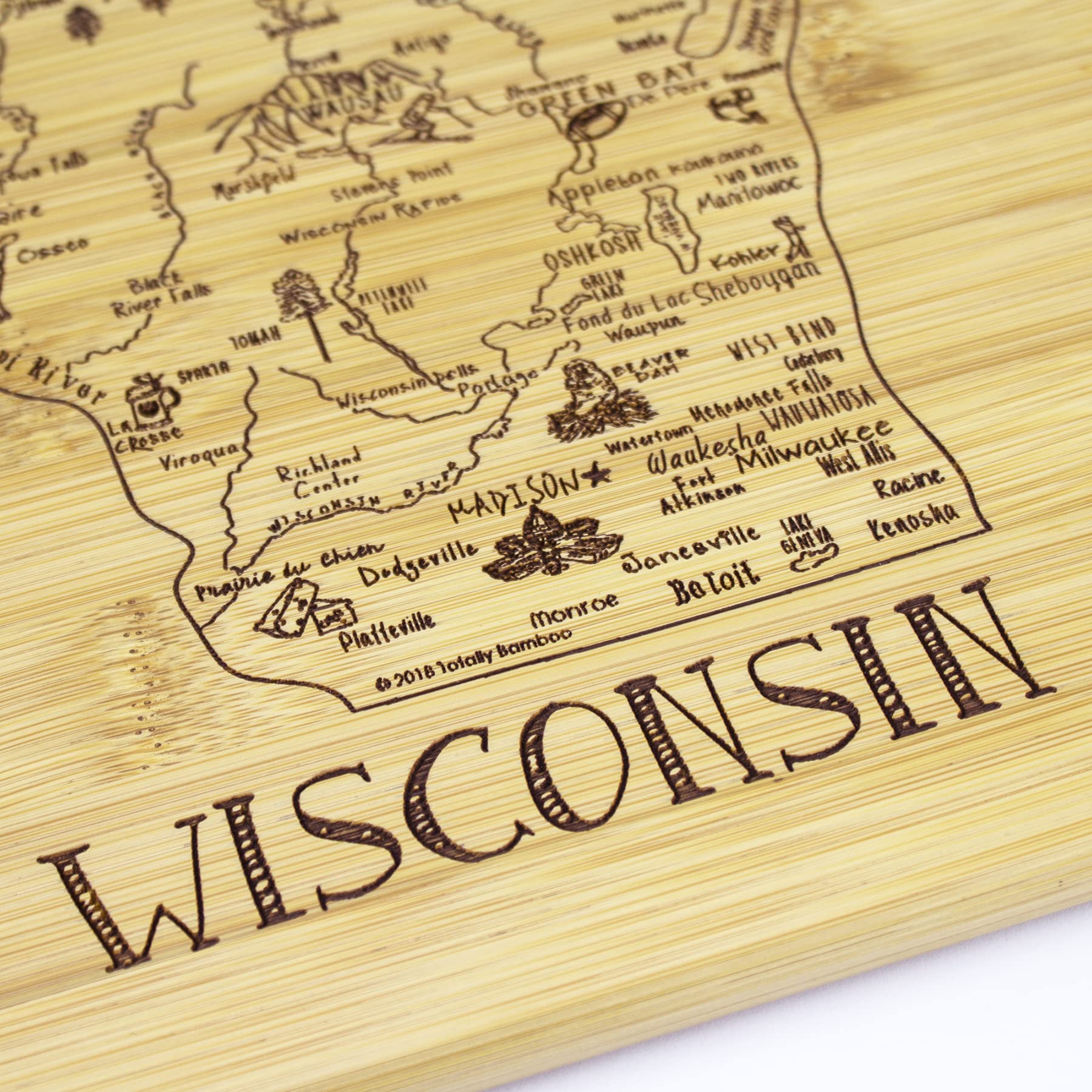 Totally Bamboo tabla para servir Wisconsin con diseño, ideal para reuniones.