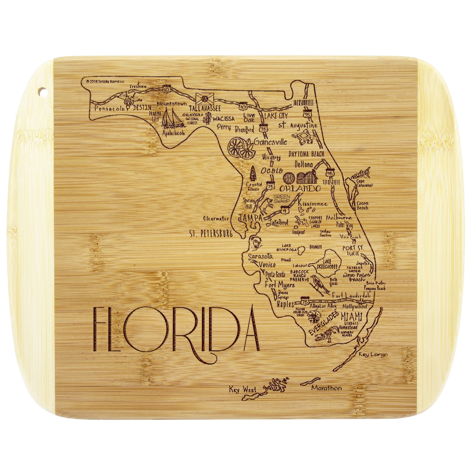 Totally Bamboo tablero Florida arte grabado, pieza decorativa y útil para cortar.